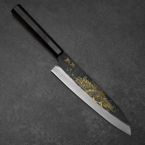 Gyuto Blue Steel #2 Kurouchi Chokin Crane Buffalo Ebony Handle 210mm