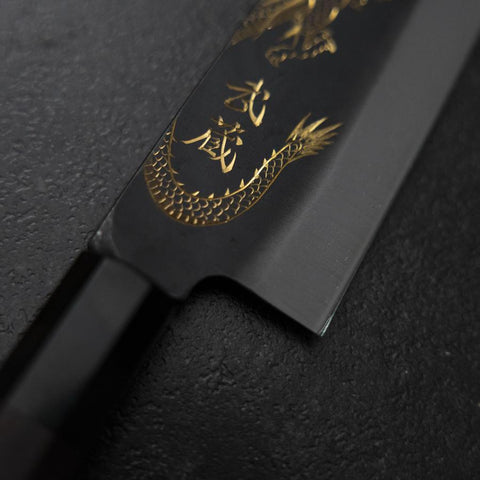 Gyuto Blue Steel #2 Kurouchi Chokin Dragon Buffalo Ebony Handle 210mm (Asamura)