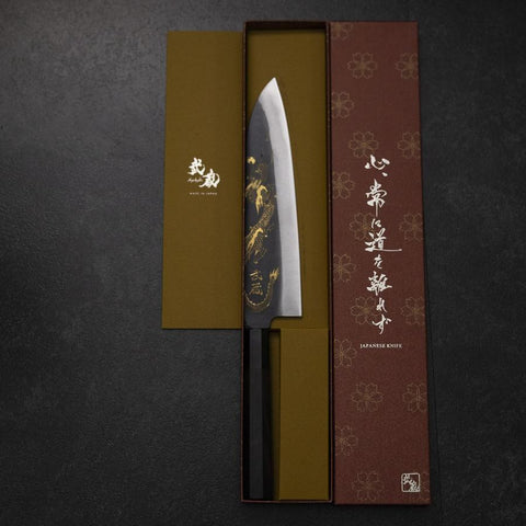 Gyuto Blue Steel #2 Kurouchi Chokin Dragon Buffalo Ebony Handle 210mm (Asamura)