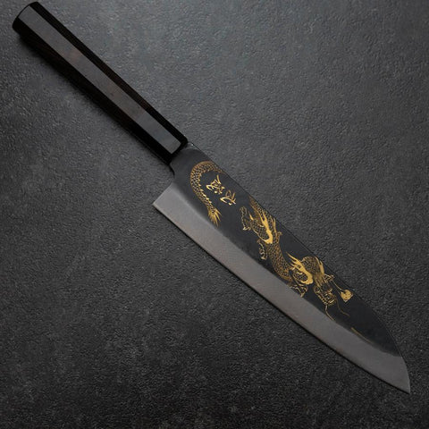 Gyuto Blue Steel #2 Kurouchi Chokin Dragon Buffalo Ebony Handle 210mm (Asamura)