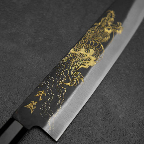 Gyuto Blue Steel #2 Kurouchi Chokin Dragon Buffalo Ebony Handle 210mm