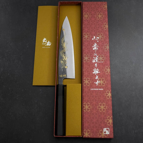 Gyuto Blue Steel #2 Kurouchi Chokin Dragon Buffalo Ebony Handle 210mm
