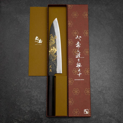 Gyuto Blue Steel #2 Kurouchi Chokin Dragon Buffalo Ebony Handle 210mm