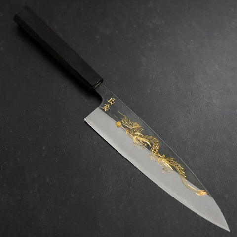Gyuto Blue Steel #2 Kurouchi Chokin Dragon Buffalo Ebony Handle 210mm