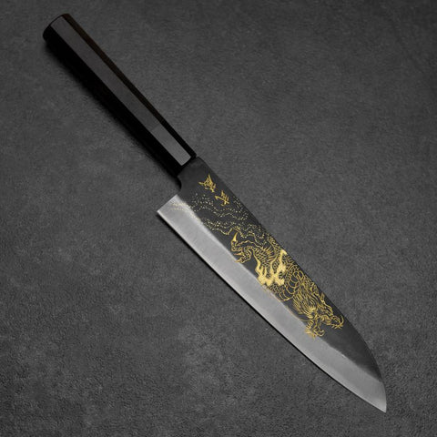 Gyuto Blue Steel #2 Kurouchi Chokin Dragon Buffalo Ebony Handle 210mm