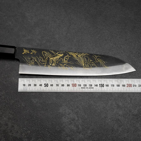 Gyuto Blue Steel #2 Kurouchi Chokin Hannya Buffalo Ebony Handle 210mm