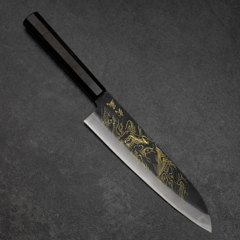 Gyuto Blue Steel #2 Kurouchi Chokin Hannya Buffalo Ebony Handle 210mm
