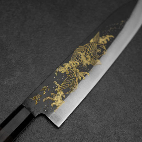 Gyuto Blue Steel #2 Kurouchi Chokin Koi Buffalo Ebony Handle 210mm