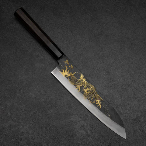 Gyuto Blue Steel #2 Kurouchi Chokin Koi Buffalo Ebony Handle 210mm