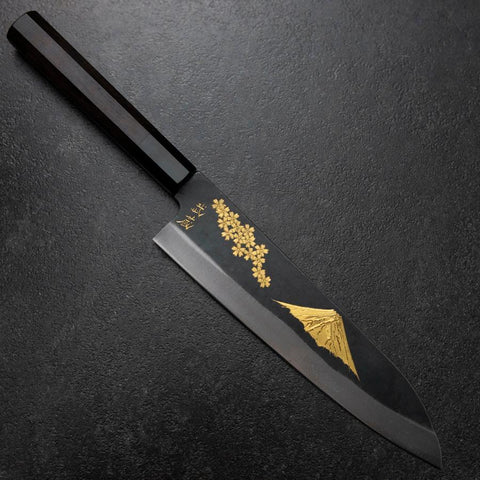 Gyuto Blue Steel #2 Kurouchi Chokin Sakura-Fuji Buffalo Ebony Handle 210mm (Asamura)