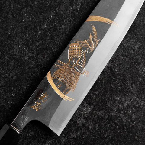 Gyuto Blue Steel #2 Kurouchi Chokin Samurai New-Moon Buffalo Ebony Handle 210mm (Asamura)
