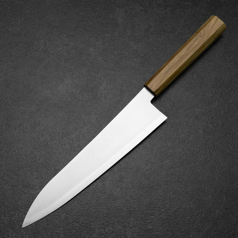 Gyuto Blue Steel #2 Polished Stainless Clad Olive Handle 210mm