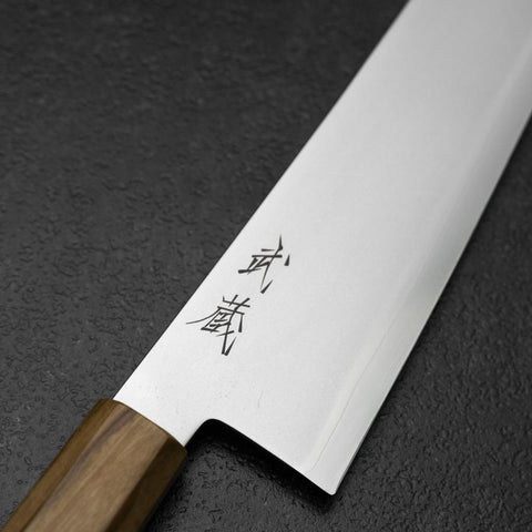 Gyuto Blue Steel #2 Polished Stainless Clad Olive Handle 210mm