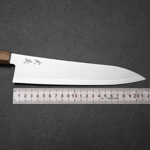 Gyuto Blue Steel #2 Polished Stainless Clad Olive Handle 210mm