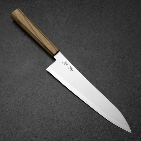 Gyuto Blue Steel #2 Polished Stainless Clad Olive Handle 210mm