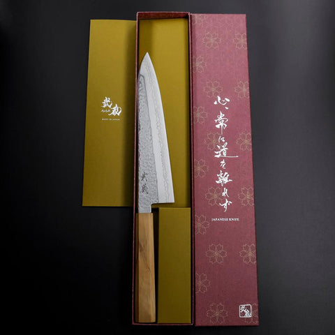 Gyuto SLD Nickel Tsuchime Colored Damascus Olive Handle 210mm Limited Edition