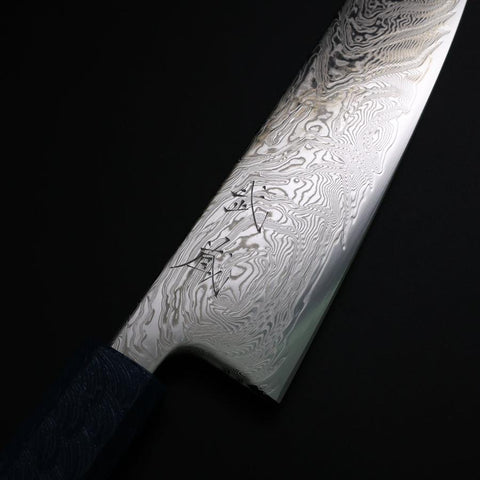 Gyuto SLD Wave Nickel Damascus Blue Urushi Handle 180mm