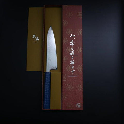 Gyuto SLD Wave Nickel Damascus Blue Urushi Handle 180mm