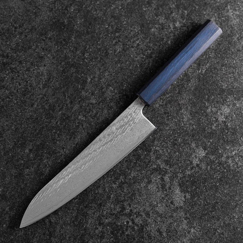 Gyuto Silver Steel #3 Nawame Damascus Dark Blue Urushi Handle 210mm