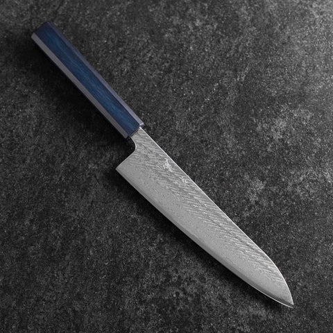 Gyuto Silver Steel #3 Nawame Damascus Dark Blue Urushi Handle 210mm