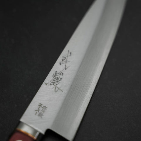 Gyuto Stainless Clad Blue Super Polished Western Black Red Handle 180mm