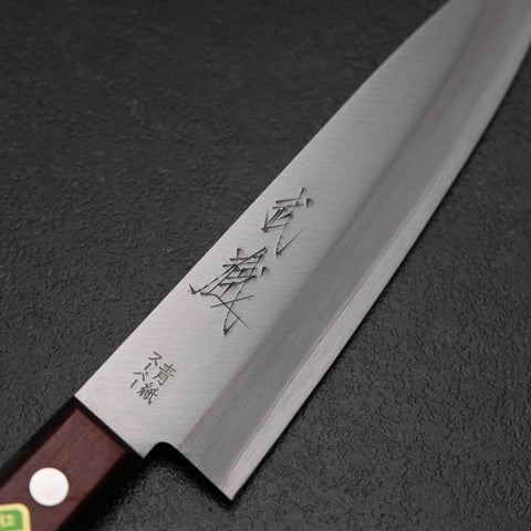 Gyuto Stainless Clad Blue Super Polished Western Black Red Handle 180mm (Tsuba-nashi)