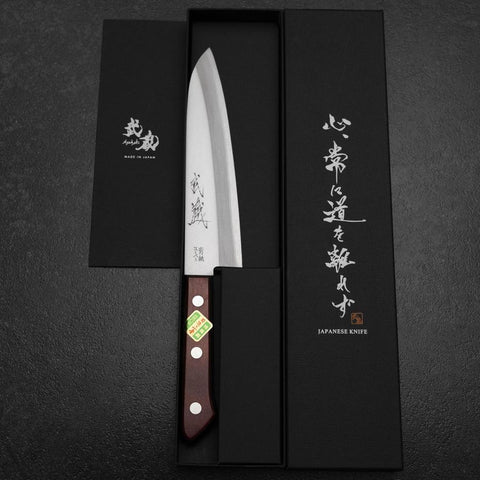 Gyuto Stainless Clad Blue Super Polished Western Black Red Handle 180mm (Tsuba-nashi)