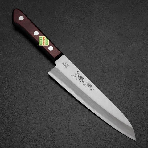 Gyuto Stainless Clad Blue Super Polished Western Black Red Handle 180mm (Tsuba-nashi)