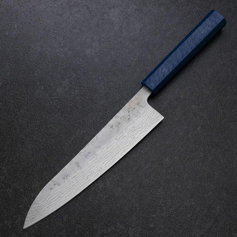 Gyuto Sweden Stainless Steel Nashiji Washi Damascus Blue Urushi Handle 210mm