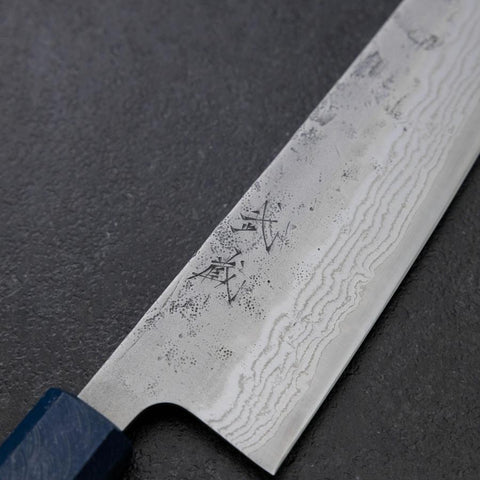 Gyuto Sweden Stainless Steel Nashiji Washi Damascus Blue Urushi Handle 210mm