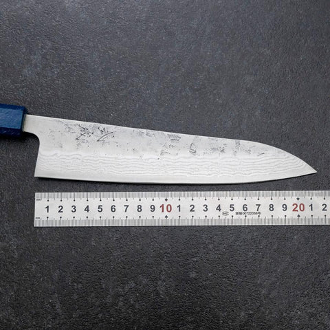 Gyuto Sweden Stainless Steel Nashiji Washi Damascus Blue Urushi Handle 210mm
