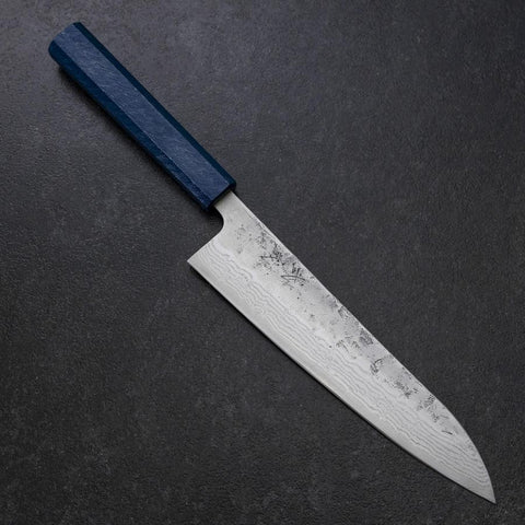 Gyuto Sweden Stainless Steel Nashiji Washi Damascus Blue Urushi Handle 210mm