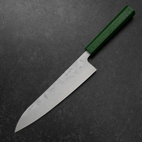 Gyuto Sweden Stainless Steel Nashiji Washi Damascus Green Urushi Handle 210mm
