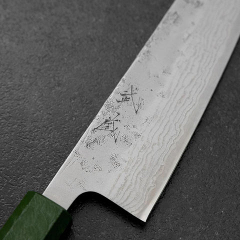 Gyuto Sweden Stainless Steel Nashiji Washi Damascus Green Urushi Handle 210mm