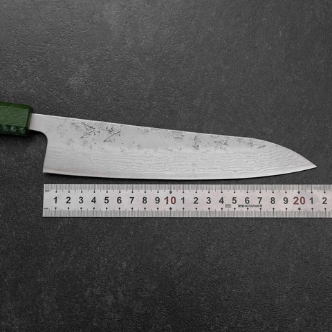 Gyuto Sweden Stainless Steel Nashiji Washi Damascus Green Urushi Handle 210mm
