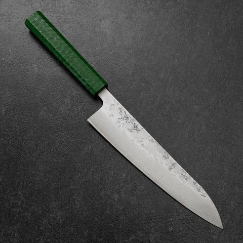 Gyuto Sweden Stainless Steel Nashiji Washi Damascus Green Urushi Handle 210mm