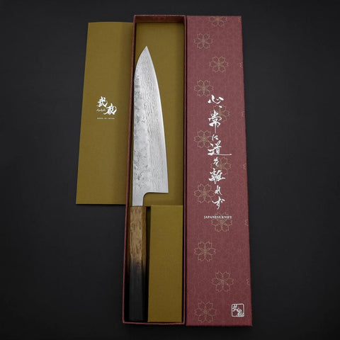 Gyuto Sweden Stainless Steel Nashiji Washi Damascus Yaki Urushi Handle 210mm