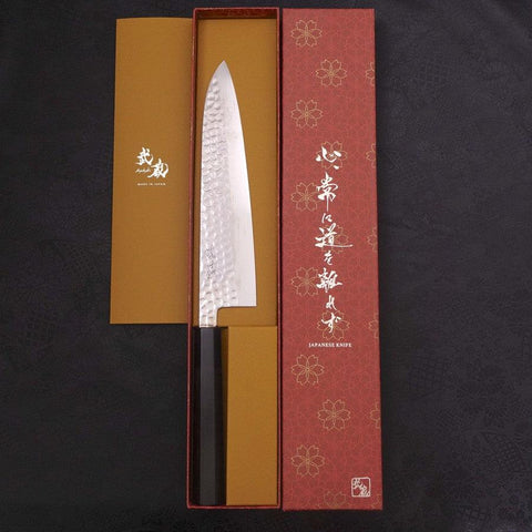 Gyuto VG-10 Tsuchime Damascus Buffalo Ebony Handle 210mm