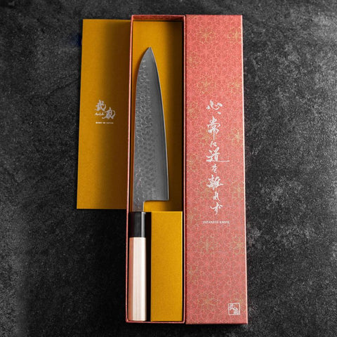 Gyuto VG-10 Tsuchime Damascus Buffalo Magnolia Handle 210mm