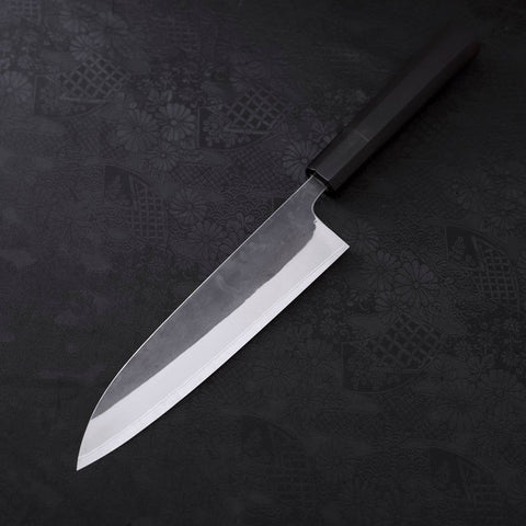 Gyuto White Steel #2 Kurouchi Stainless Clad Chokin Dragon Buffalo Ebony Handle 190mm