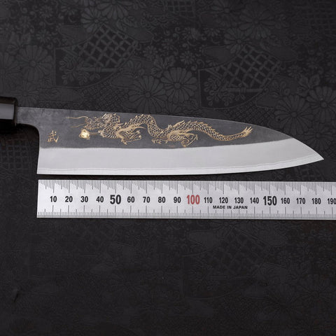Gyuto White Steel #2 Kurouchi Stainless Clad Chokin Dragon Buffalo Ebony Handle 190mm