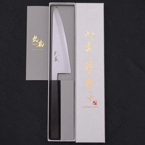 Honesuki Boning Knife Blue Steel #2 Damascus Buffalo Ebony Handle 150mm