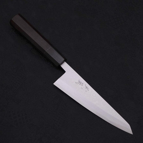Honesuki Boning Knife Blue Steel #2 Damascus Buffalo Ebony Handle 150mm