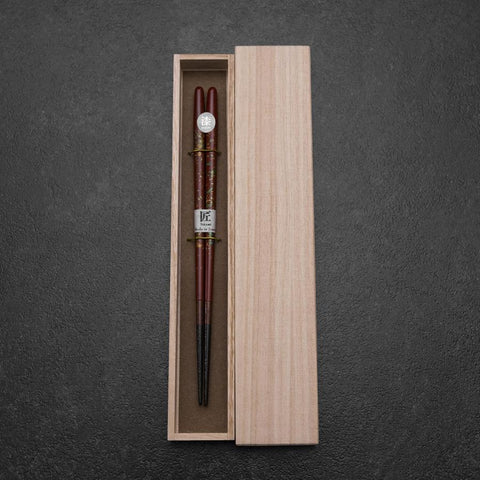 Hosomi Hangai (shell inlay) Lacquered Wooden Chopsticks 215mm Red with Paulownia Wooden Box