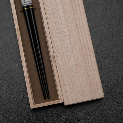 Hosomi Hangai (shell inlay) Lacquered Wooden Chopsticks 235mm Black with Paulownia Wooden Box