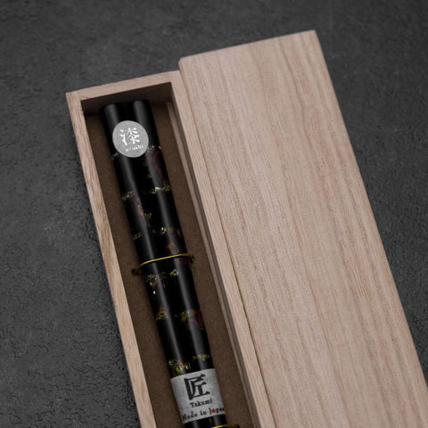 Hosomi Hangai (shell inlay) Lacquered Wooden Chopsticks 235mm Black with Paulownia Wooden Box