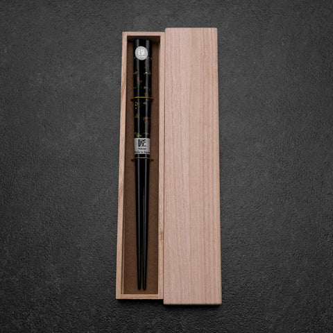 Hosomi Hangai (shell inlay) Lacquered Wooden Chopsticks 235mm Black with Paulownia Wooden Box