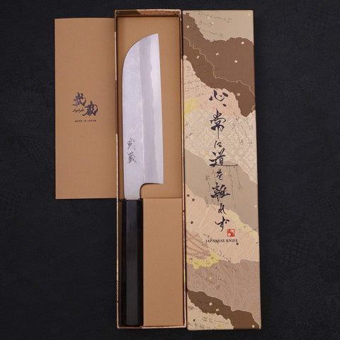 Kama Usuba(Kansai) Blue Steel #2 Suminagashi Buffalo Ebony Handle 180mm