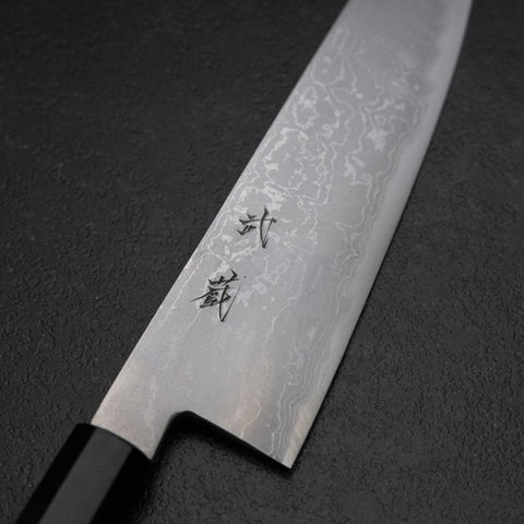 Kiritsuke Blue Steel #2 Damascus Buffalo Ebony Handle 200mm