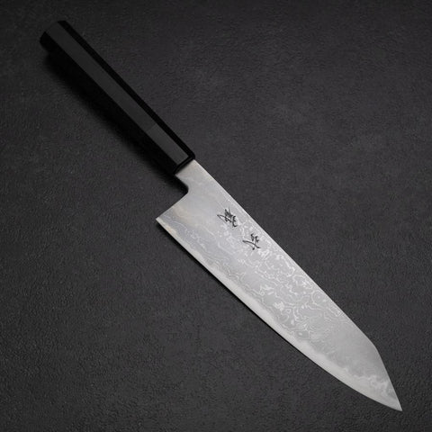 Kiritsuke Blue Steel #2 Damascus Buffalo Ebony Handle 200mm